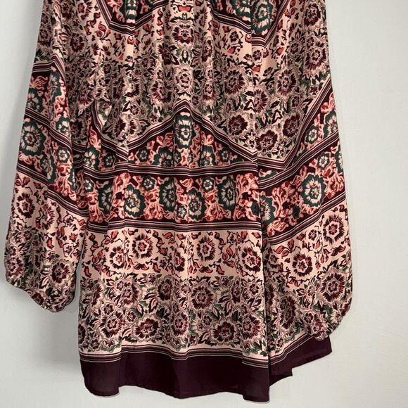 Signature Studio Blouse Womens Plus 3X Long Sleeve Bohemian Floral Beige Red - Picture 7 of 8